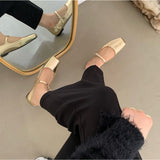 LANFUBEISI Spring Square Toe Ballet Shoes Fashion Low Heel Mary Jane Shoes Casaul Silver Shallow Buckle Soft Sole Shoes LANFUBEISI