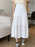 Spring Summer Women Chiffon Skirts Vintage High Waist Elastic Patchwork White Black Chic Long Cake A-line Skirt for Student LANFUBEISI