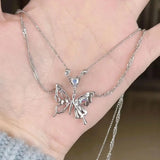 Y2K Crystal Butterfly Pendant Necklace Women Light Luxury Egirl Punk Heart Grunge Clavicle Chain Fashion Jewelry Party Gift 2023 LANFUBEISI