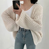 Korean Style Sweater Jacket Autumn And Winter V-neck Loose Casual Versatile Knit Cardigan Sweater Jacket LANFUBEISI