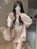 2024 Spring Elegant Tracksuis Women Outwear Hooded Sweatshirt + Mini Skirts 2 Piece Dress Set Outwear Pink Sport Set Y2k Korean LANFUBEISI