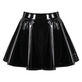 Flared Miniskirt For Women Glossy Patent Leather Skirt Dance Performance Mini Skirt Clubwear Cosplay Costume Retro Dress LANFUBEISI