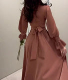 Long Dress New in Spring Fashion Satin Long Sleeves Elegant Robe Dress with Waist High Neck for Women's Commuting Evening Dress LANFUBEISI