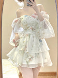 French Elegant Floral Mini Dress Chiffon Long Sleeve Evening Party Dress Women Holiday Beach Boho Fairy Dress Korean 2023 Robes LANFUBEISI