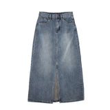 Women's Denim Wrap Skirts Retro High Waisted Split A-line Denim Skirt Autumn Fashion Straight Skirt Female LANFUBEISI