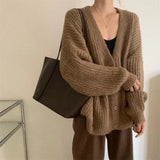 Chunky Knit Cardigan Women Long Sleeve V-Neck Button Up Sweaters Jacket Chic Knitwear Autumn Winter Outfit LANFUBEISI