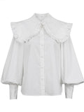 Autumn Winter Women Lolita Solid White Shirt Long Sleeve Blouse For Women LANFUBEISI