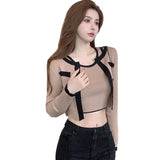 Cardigan Sweaters for Women Crewneck Women's Top Loose Outerwear Knitted T-shirt LANFUBEISI