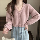 HELIAR Women V-Neck Cardigan Sweater Buttons Up Casual Knit Sweater Coat Sweet Cardigan Coat For Women 2023 Autumn Winter LANFUBEISI