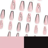 24pcs/bo simple black edge wear nails gold glitter lines ins manicure short T fake nails LANFUBEISI