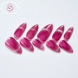 10Pcs Handmade Nail Set French Cat Eyes Red Nails Long Press on Nails Almond Reusable Acrylic Fake Nails with Glue Stick-on LANFUBEISI