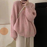 Chunky Knit Cardigan Women Long Sleeve V-Neck Button Up Sweaters Jacket Chic Knitwear Autumn Winter Outfit LANFUBEISI