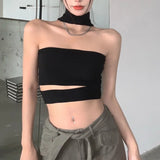 LANFUBEISI Women Summer Sexy Crop Tops Bandeau Female Halter Sleeveless Tops Slim Fit Summer Backless Tube Tops Korean Fashion Streetwear