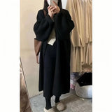 Soft Thickeing Coat Women Design Autumn Winter Long Knitted Cardigan Women Open Stitch Elegant Knitwear 2024 V-neck Sweater LANFUBEISI