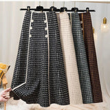 Plaid button knitted skirt high waist women autumn and winter fashion new mid-length large swing a-line skirt midi Elegance LANFUBEISI