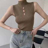 Front Mock Neck Crop Tops Sleeveless Cutout Ribbed Knit Tank Top for Women 2024 Summer Y2K Aesthetic Outfit LANFUBEISI