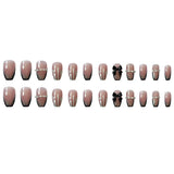 French Black Press on Nails Medium, Butterfly Fake Nails Nude Coffin Acrylic False Nails,Artificial Nails for Women and Girls-2 LANFUBEISI