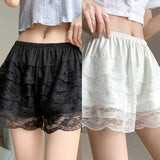 Women Lace Cute Multi-layers Loose Safety Panty Elastic Waist Underwear Lace Safety Pants Loose Anti-glare Under Skirts