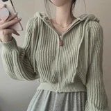 Women Long Sleeve Sweater Korean Style Casual Outerwear Woman Fashion Chic Zip Up Cardigan Knit Top Female Hooded Jumper LANFUBEISI