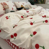 LANFUBEISI Kawaii Bedding Set Kids Adult Flat Sheet Duvet Cover Pillowcase Single Double Full Size Bed Linen Floral Cherry Home Textile LANFUBEISI