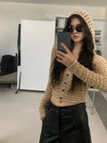 LANFUBEISI Grunge Thin Hollow Out Vintage Sexy Cardigan Coats 2024 Hooded All Match Knitted Sweaters Y2k Women Fashion Casual Crop Tops