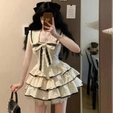 Korean Sweet Kawaii Dress Women Gothic Y2k Polka Dot Print Bow Sailor Collar Party Mini Fairy Dresse Casual France Elegant Dress LANFUBEISI