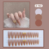 24Ps/Set Medium Long French Fake Nails Bow Japan Nude Pink with Pearls Artificial Acrylic Press on Nails Removable Stick on Nail LANFUBEISI