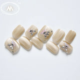 10Pcs Handmade Nail Set French Cat Eyes Red Nails Long Press on Nails Almond Reusable Acrylic Fake Nails with Glue Stick-on LANFUBEISI