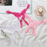 Sexy Panties Ladies Lace Hollow Out Transparent Thongs Women's Pearl Massage Fun Temptation T-shaped Underwear G-stings LANFUBEISI