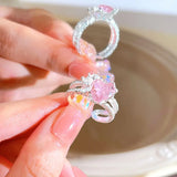 Y2K Pink Crystal Irregular Heart Ring Vintage Shiny Zircon Opal Love Open Ring for Women Kpop Punk Girl Party Jewelry Gifts 2023 LANFUBEISI