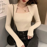 Women Pullover Sweater Autumn Long Sleeve Pullover Basic Top Fashion Elastic Female Winter Solid Knitted Jumper LANFUBEISI