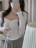 2024 Summer Lace Y2k Basic Crop Tops Women Pure Color Slim Korean T-shirt Fashion Office Lady Casual Clothing Female Design Sexy LANFUBEISI