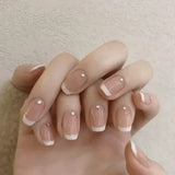 24Pcs/Box Cherry False Nails Pink with Glue Short Ballerina Wearable Fake Nails Acrylic Art Full Cover Press on Nails Tips LANFUBEISI