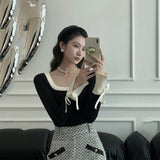 LANFUBEISI Autumn Square Neck Women Pullover Cuff Bowknot Sweet Sweater Woman Winter Elegant Long Sleeve Knitted Tops Ladies Knitwears