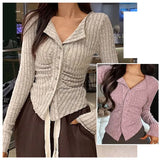 Y2k Knitted Cardigan Women  Collar Sweater Coat Vintage Long Sleeve Single Breasted Top Autumn Fashion Girls Knitwear Jumper LANFUBEISI