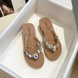 2023 New Ins Rhinestone Chain Thick-soled Flip-flops Women Wear Beach Holiday Sandals and Slippers with Wedges Outside Summer. LANFUBEISI