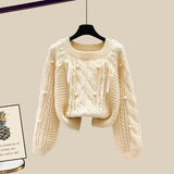 Autumn and Winter Set New Large Women's Knitted Sweater Women's Style Loose Slim Half Skirt Two Piece Set Fashion LANFUBEISI