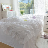 LANFUBEISI White Ruffled Seersucker Duvet Cover Set 3/4pcs Soft Princess Girls Bedding Set With Bed Sheet Pillowcases Wedding Home Textiles LANFUBEISI