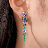 LANFUBEISI Vintage Enamel Flower Dangle Earrings Women Temperament Blue Trumpet Flower Long Earrings Wedding Party Aesthetic Jewelry