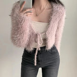 Solid color Sexy Mink velvet Loose fitting Knitted Women's top Sweater cardigan Autumn and winter Women's sweater LANFUBEISI