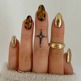 24Pcs Almond False Nails with Rhinestone Long Stiletto Fake Nails Gold Glitter Powder Design Press on Nails Full Cover Nail Tips LANFUBEISI