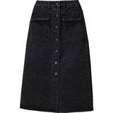 Oversized Women Black Denim Skirts Autumn New High Waist Single Breasted  A-line Ladies Skirts Elegant Slit Midi Jean Skirts LANFUBEISI