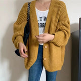 Chunky Knit Cardigan Women Long Sleeve V-Neck Button Up Sweaters Jacket Chic Knitwear Autumn Winter Outfit LANFUBEISI