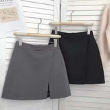 Lucyever Black Gray Women Skirts A-Line Korean Style High Waist Split Mini Skirt Woman Simple Casual Office Shorts Skirts Female LANFUBEISI