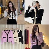 Women's Korean Version Sweater jacket V-neck Knitted Long Sleeved Cardigan Jacket LANFUBEISI