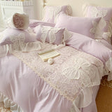 LANFUBEISI Korean Princess Bedding Set Lace Bow  Beauty Solid Color Lace Ruffle Quilt Cover Luxury Girls Wedding Home Textiles Duver Cover LANFUBEISI