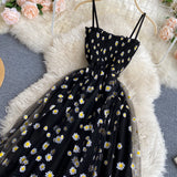 YuooMuoo Black Women Dress Basic Floral Print Spaghetti Strap Long Dress Korean Sundress LANFUBEISI