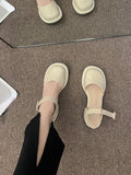 LANFUBEISI Summer Non Slip High Heels Shoes Party Buckle Casual Pure Color Sandals Elegant Korean Style Fashion Shoes Woman Round Toe LANFUBEISI