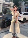 QWEEK Beach Ruffles Holiday Vacation Midi Dress Women Sundress Summer 2024 Causal Off Shoulder Bandage Dresses Fashion Korean LANFUBEISI