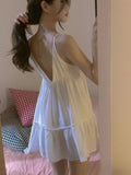 Mini Nightgowns Women Sexy Fashion Soft Summer Sleeveless Daily Backless Simple Solid Elegant Loose Design Folds Sleepwear Hot LANFUBEISI